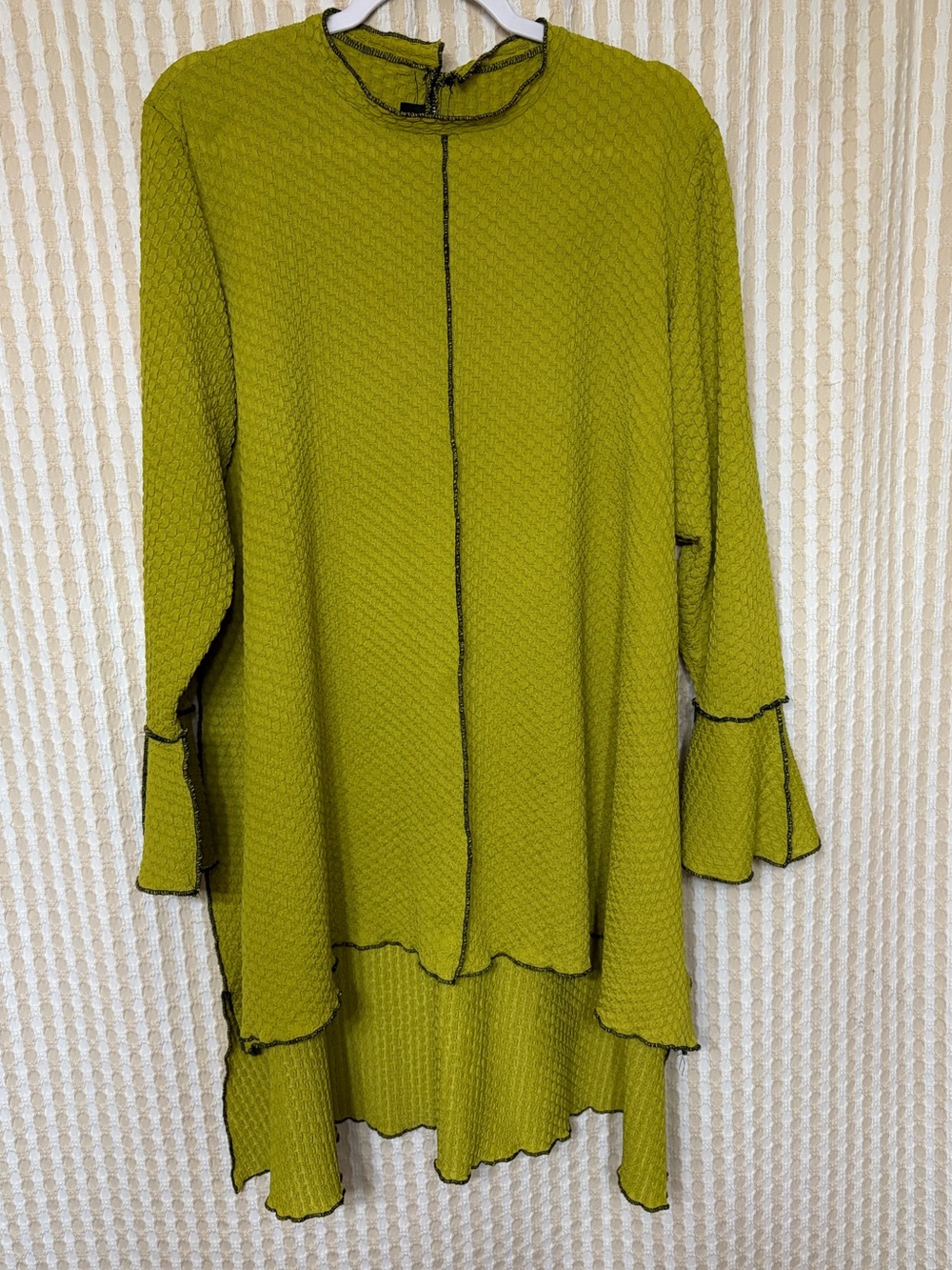 Textured Green Tunic with Ruffle Sleeves